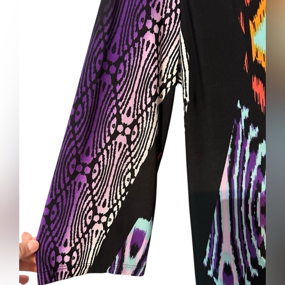 Chico's Black Purple Orange Teal Boho Tribal Print Geometric Midi Dress - Picture 4 of 7